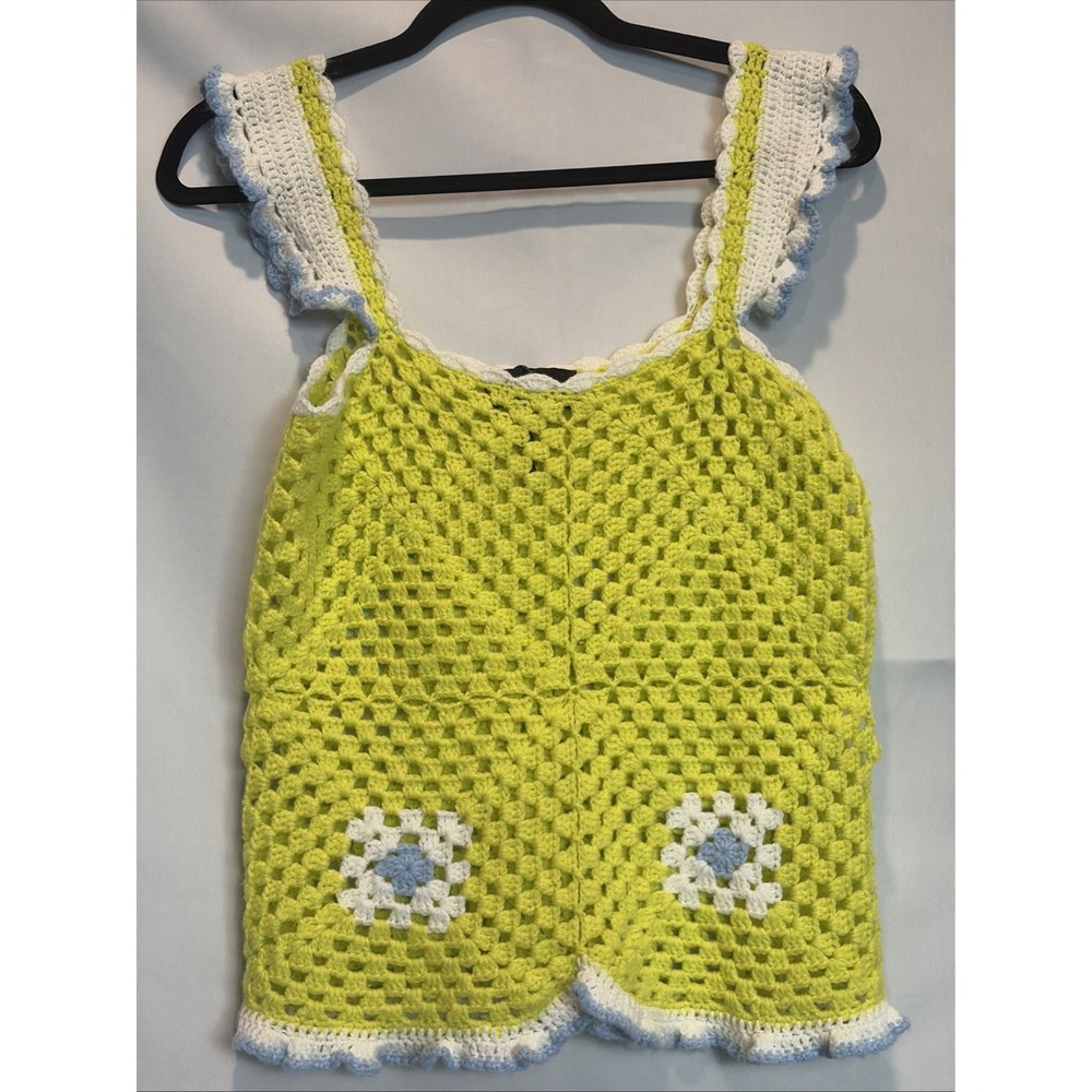 Cider Crochet Granny Square Tank Ruffle Sleeve Cottagecore Festival Women's S